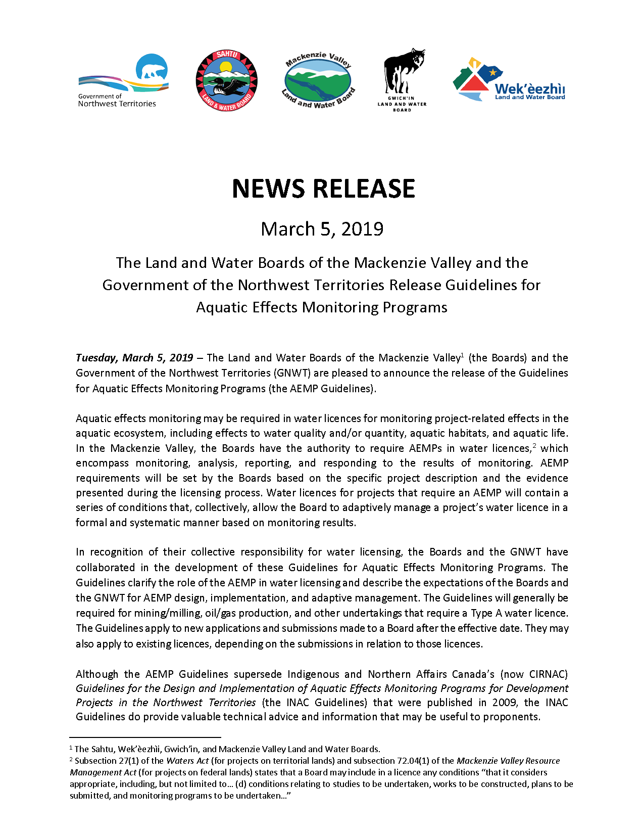 AEMP Guidelines - News Release Mar 5 2019 AEMP Guidelines - News Release - Mar 5 2019
